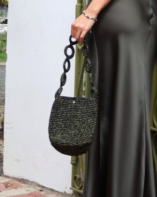 Mochila brillante mini tejida negra